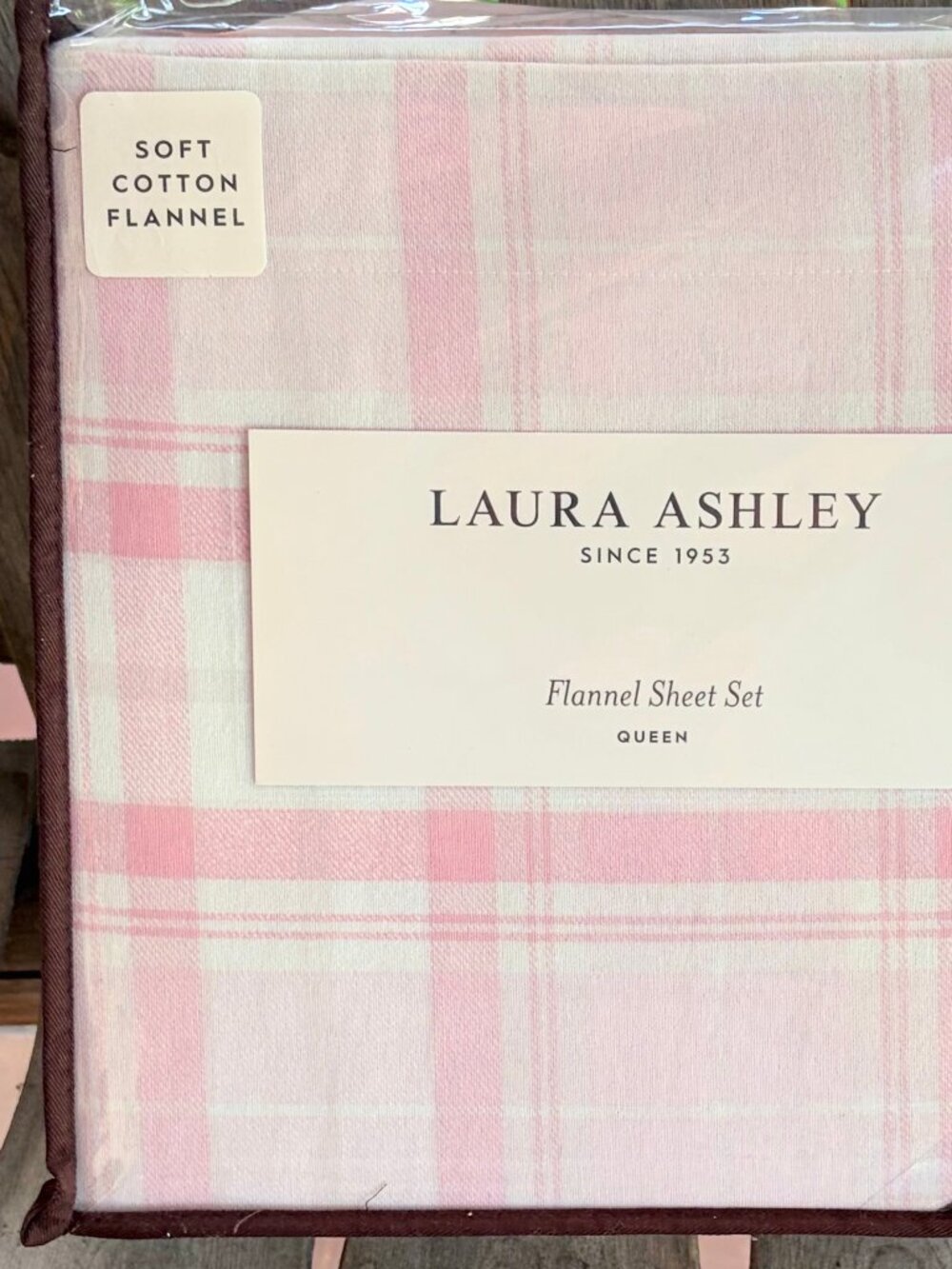 NEW Laura Ashley Queen Size MULHOLLAND PINK PLAID Cotton Flannel Sheet Set